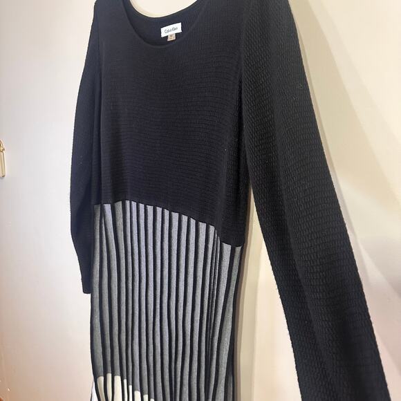 Calvin Klein Colorblock Pleated Sweater Dress Black Gray 1X - Picture 6 of 8